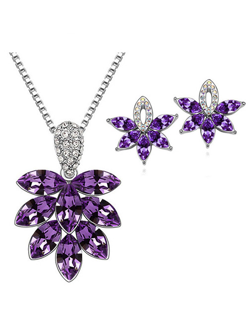 Elegant Purple Oval Shape Diamond Decorated Jewelry Sets