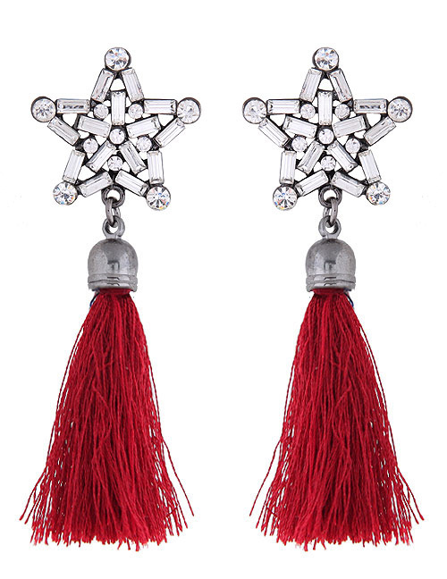 Bohemia Red Star Shape Decorated Tassel Earrings