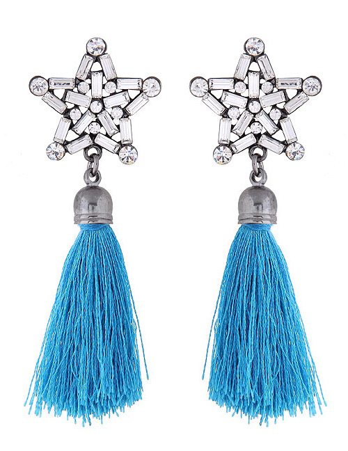 Bohemia Blue Star Shape Decorated Tassel Earrings
