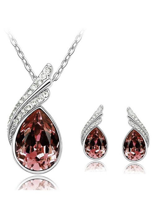 Elegant Light Brown Oval Shape Diamond Decorated Jewelry Sets