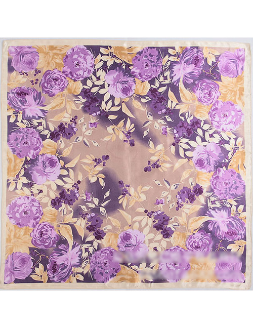 Fashion Light Purple Flower Pattern Decorated Square Shape Scarf