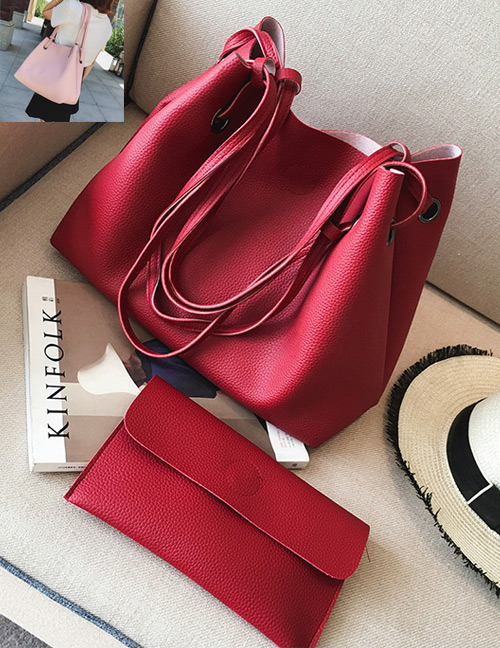 Fashion Red Rectangle Shape Decorated Pure Color Shoulder Bag (2 Pcs)