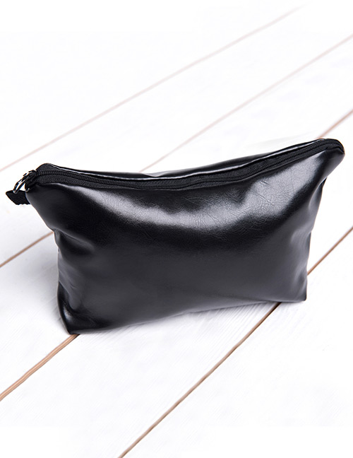 Fashion Black Pure Color Decorated Waterproof Cosmetic Bag