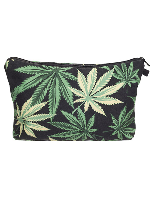 Fashion Green Leaf Pattern Decorated Cosmetic Bag