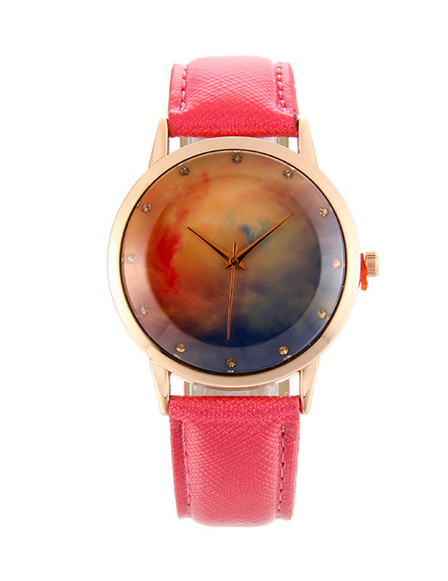 Fashion Plum Red Stars Pattern Decorated Pure Color Watch