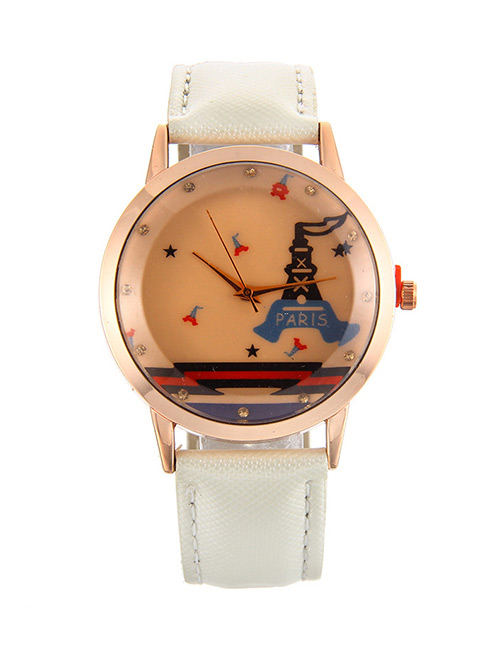 Fashion White Tower Pattern Decorated Pure Color Watch