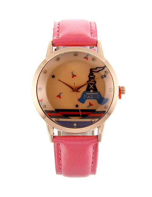 Fashion Plum Red Tower Pattern Decorated Pure Color Watch