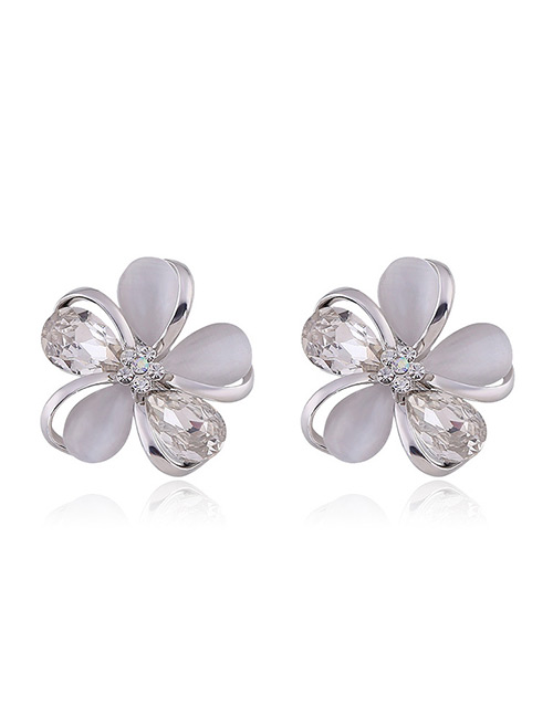 Fashion Silver Color Flowers Decorated Pure Color Earrings