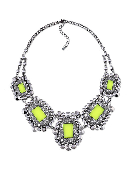 Fashion Yellow Square Shape Diamond Decorated Short Necklace
