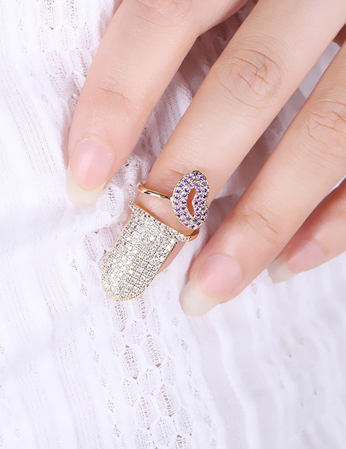 Fashion Gold Color Full Diamond Decorated Lip Shape Ring