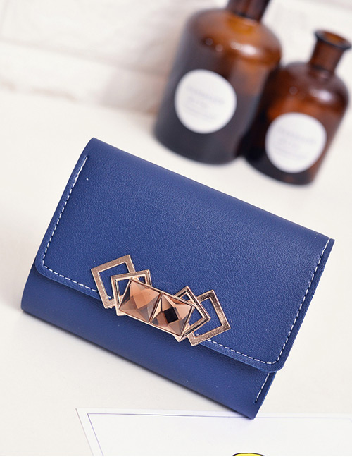 Fashion Blue Square Shape Decorated Pure Color Wallet