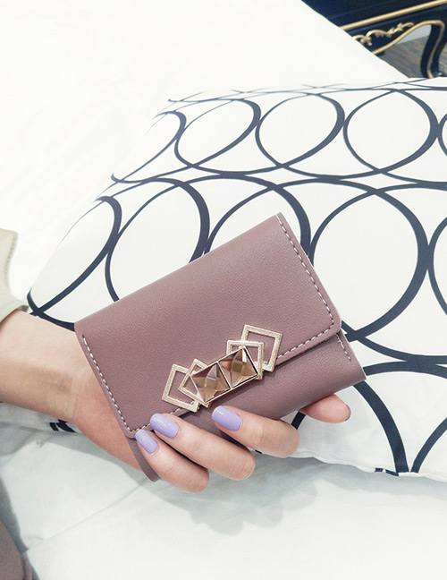 Fashion Purple Square Shape Decorated Pure Color Wallet