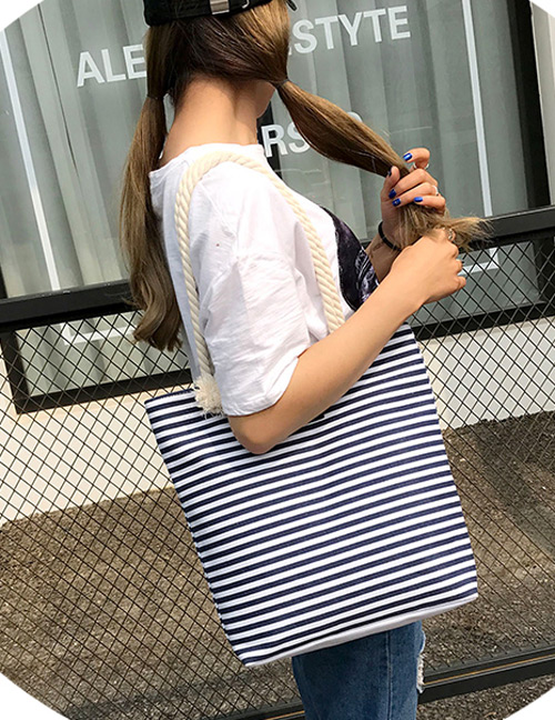 Fashion Blue Stripe Pattern Decorated Pure Color Shoulder Bag