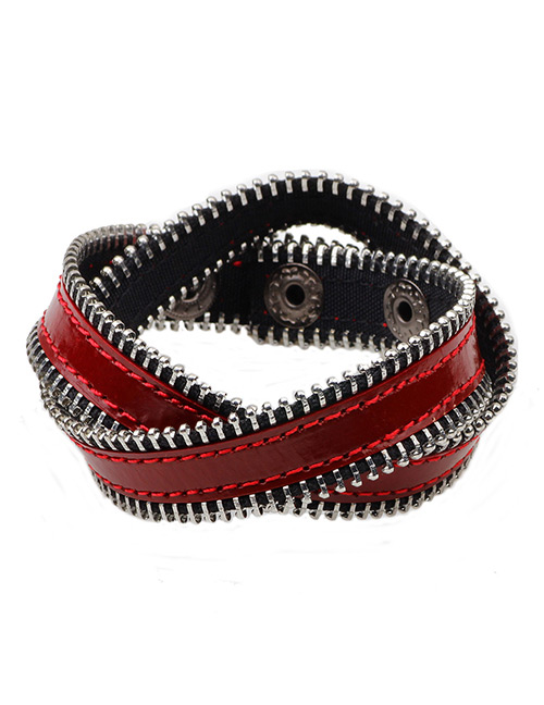 Fashion Red Zipper Shape Decorated Pure Color Bracelet