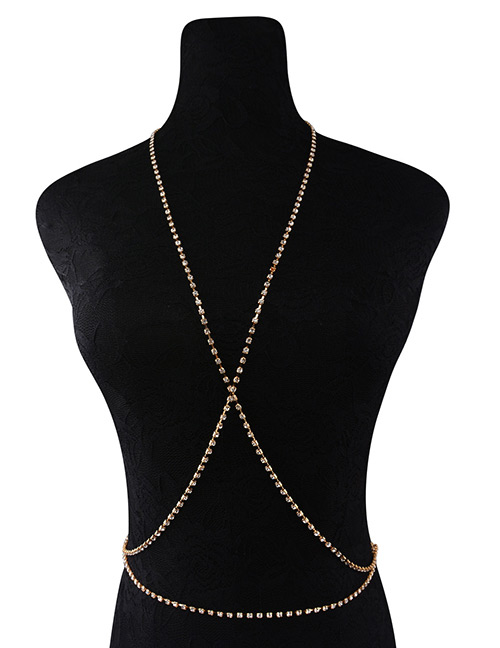 Fashion Gold Color Diamond Decorated Cross Design Body Chain