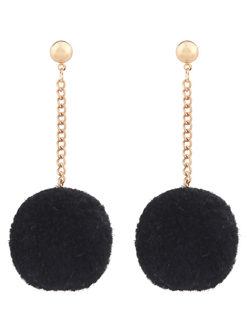 Fashion Black Fuzzy Ball Decorated Simple Pom Earrings