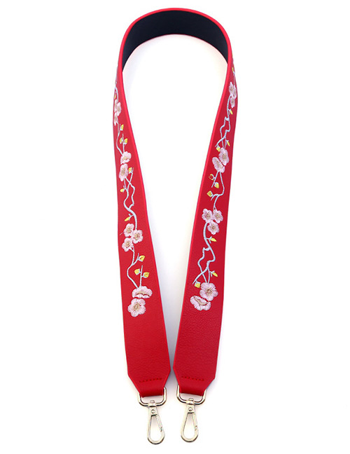 Fashion Red Embroidery Flower Decorated Pure Color Bag Strap