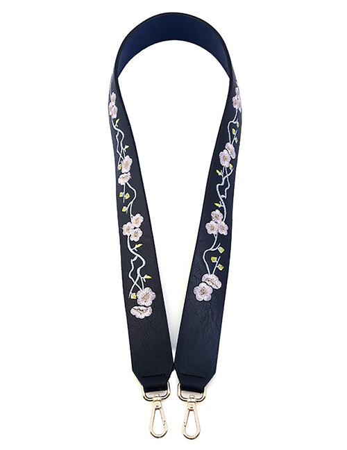 Fashion Black Embroidery Flower Decorated Pure Color Bag Strap