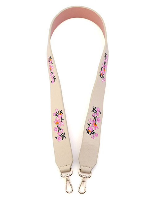 Fashion White Embroidery Flower Decorated Pure Color Bag Strap