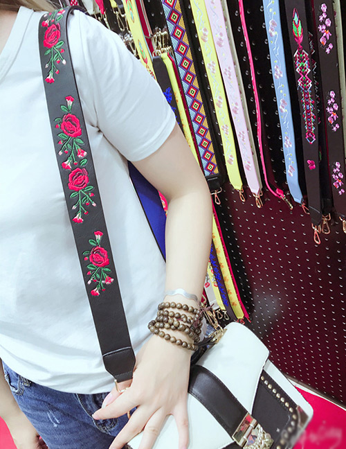 Fashion Black Embroidery Flower Pattern Decorated Bag Strap