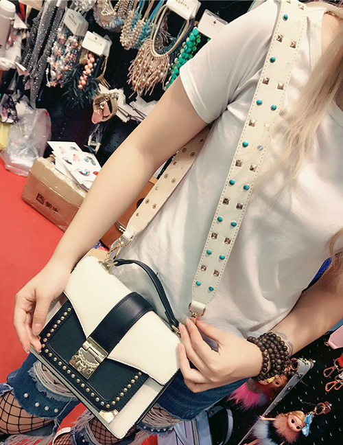 Fashion White Rivets Decorated Simple Width Bag Strap