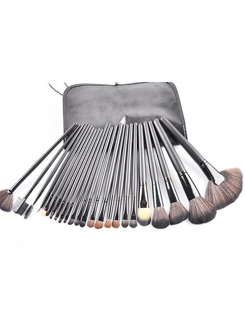 Trendy Black Sector Shape Decorated Makeup Brush(1pc)(24pcs With Bag)