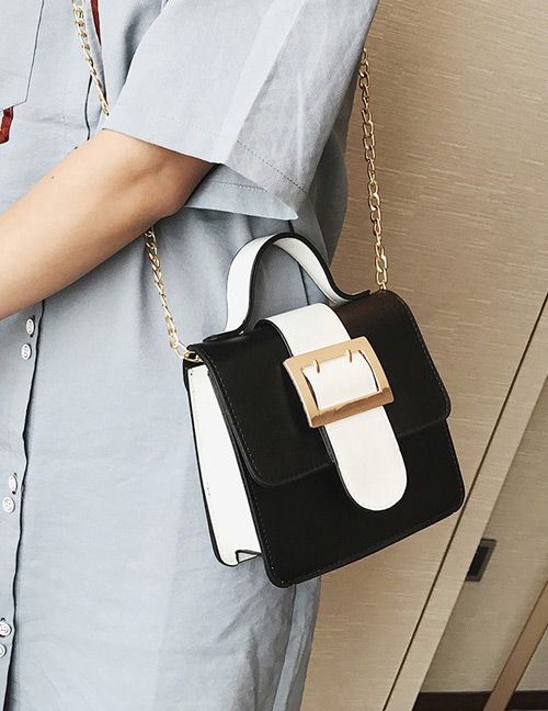 Fashion White Square Shape Buckle Decorated Simple Handbag