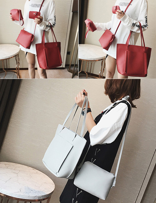 Fashion Gray Pure Color Decorated Shoulder Bag(4pcs)