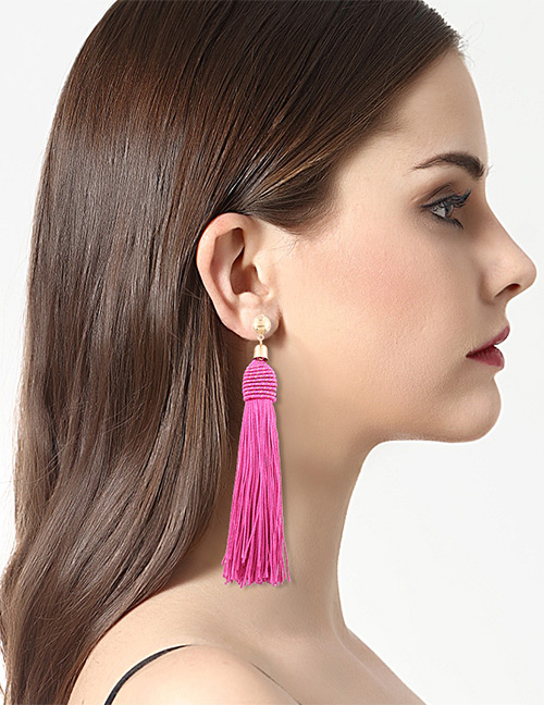 Fashion Plum Red Tassel Decorated Simple Earrings