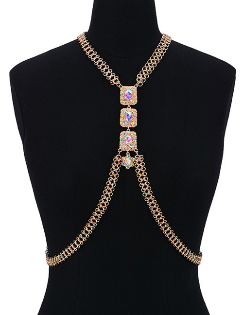 Fashion Gold Color Diamond Decorated Square Shape Body Chain