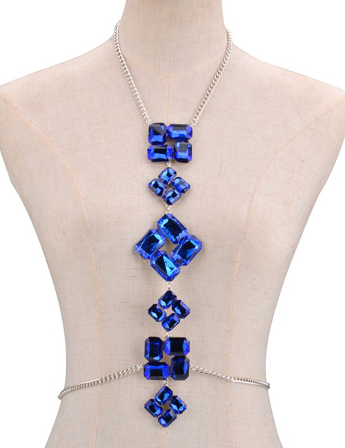 Fashion Blue Diamond Decorated Simple Body Chain