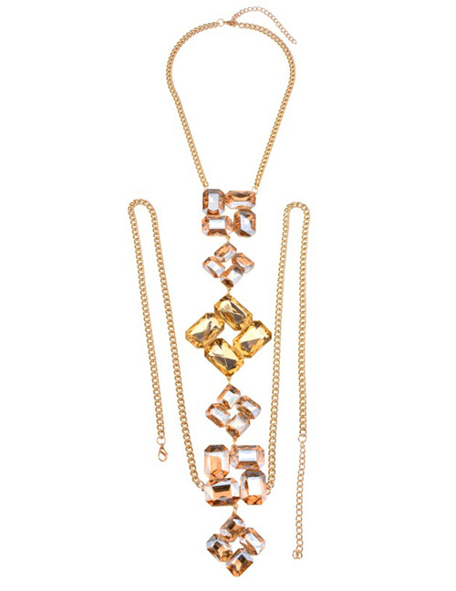 Fashion Champagne Diamond Decorated Simple Body Chain