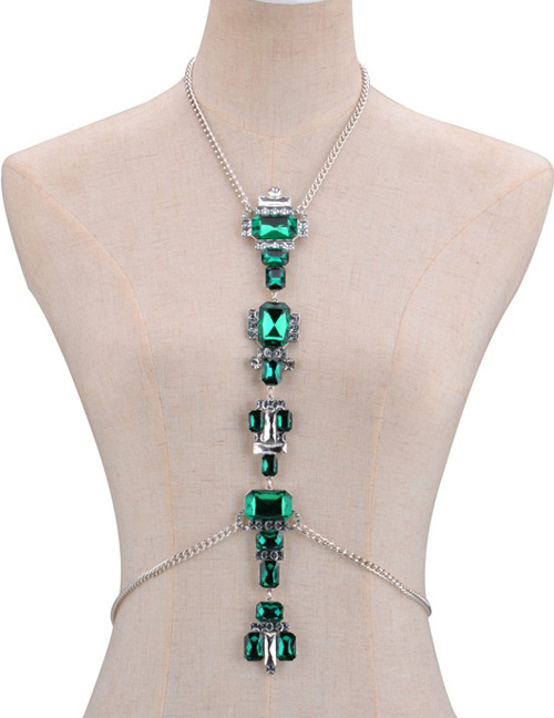 Fashion Green Square Shape Decorated Simple Body Chain