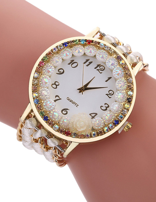 Fashion White Diamond Decorated Flower Shape Pure Color Watch