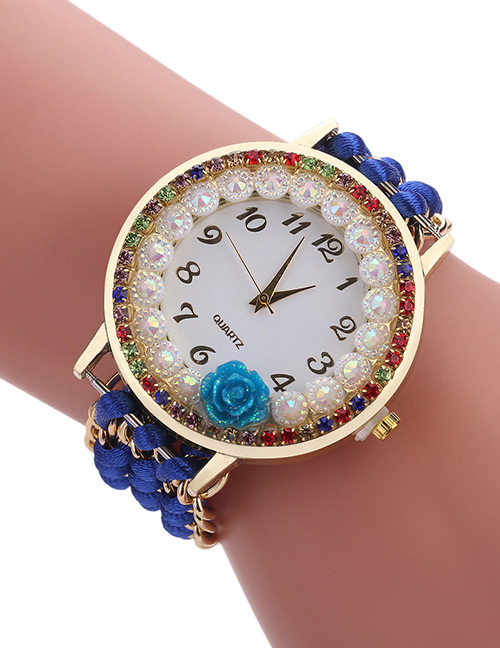 Fashion Blue Diamond Decorated Flower Shape Pure Color Watch