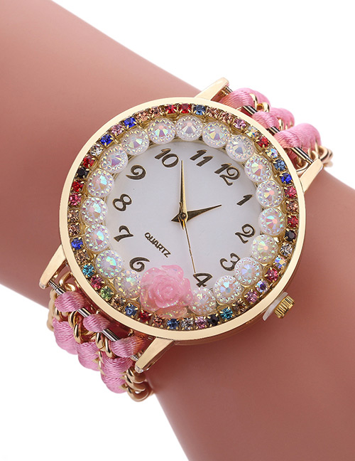 Fashion Pink Diamond Decorated Flower Shape Pure Color Watch