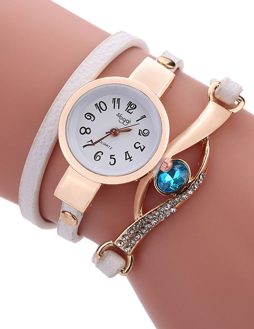 Fashion White Diamond Decorated Round Dail Shape Simple Watch