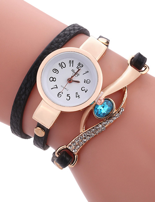 Fashion Black Diamond Decorated Round Dail Shape Simple Watch