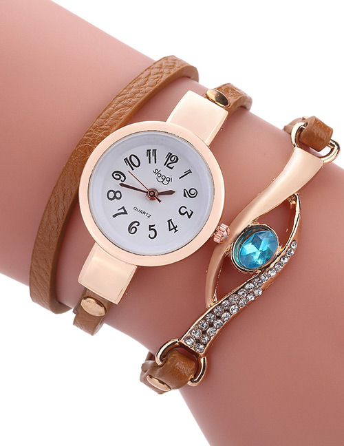 Fashion Brown Diamond Decorated Round Dail Shape Simple Watch
