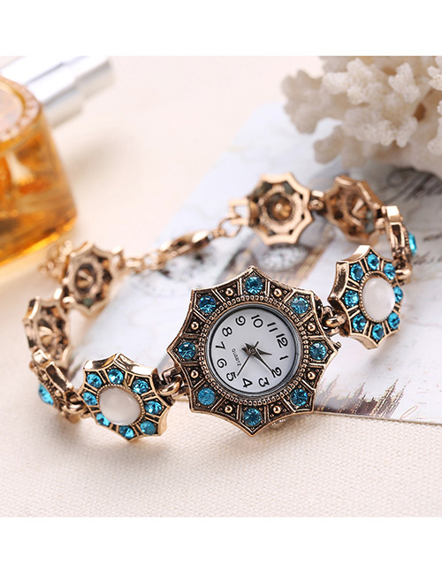 Fashion Blue Diamond Decorated Rhombus Shape Pure Color Watch
