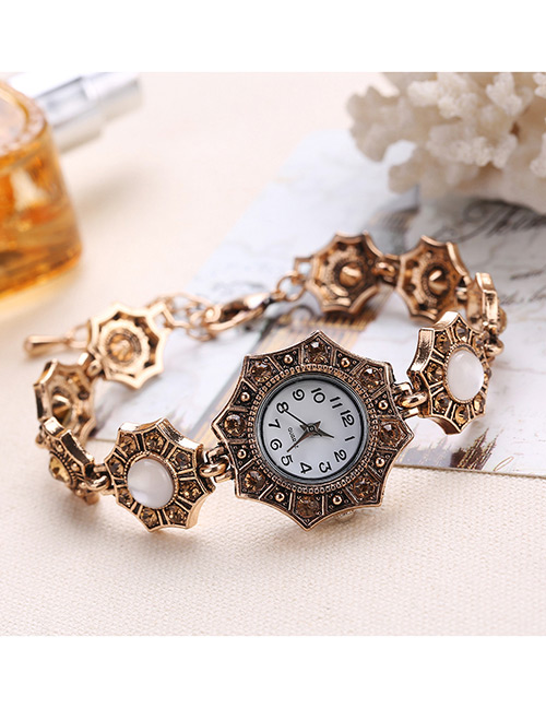 Fashion Gold Color Diamond Decorated Rhombus Shape Pure Color Watch