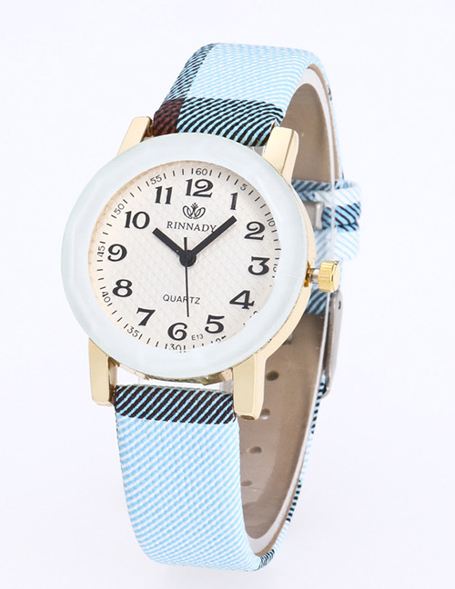 Fashion Blue Grid Pattern Decorated Pure Color Watch