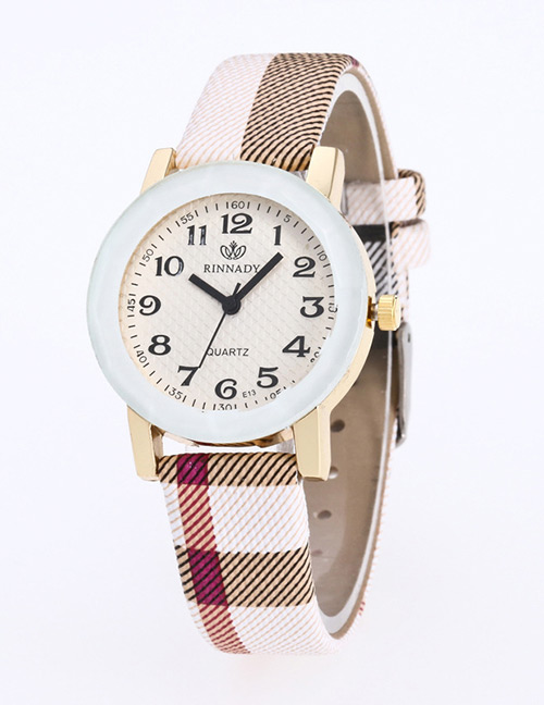 Fashion Khaki Grid Pattern Decorated Pure Color Watch