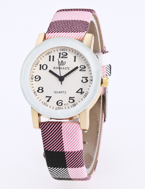 Fashion Pink Grid Pattern Decorated Pure Color Watch