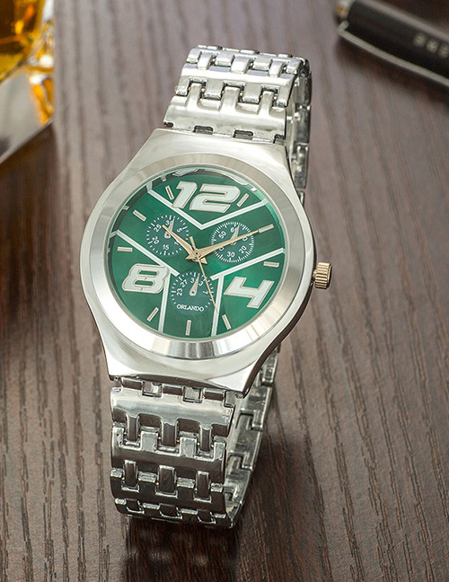 Fashion Green Digital Pattern Decorated Round Dail Simple Watch