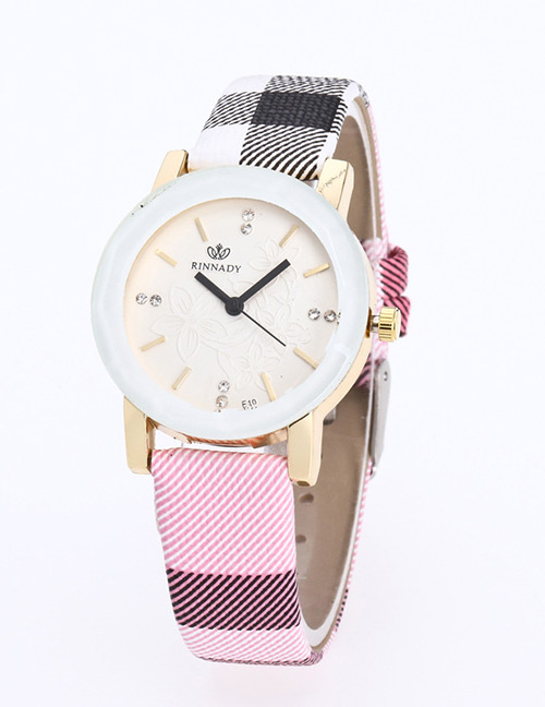 Fashion Pink Stripe Pattern Decorated Pure Color Watch