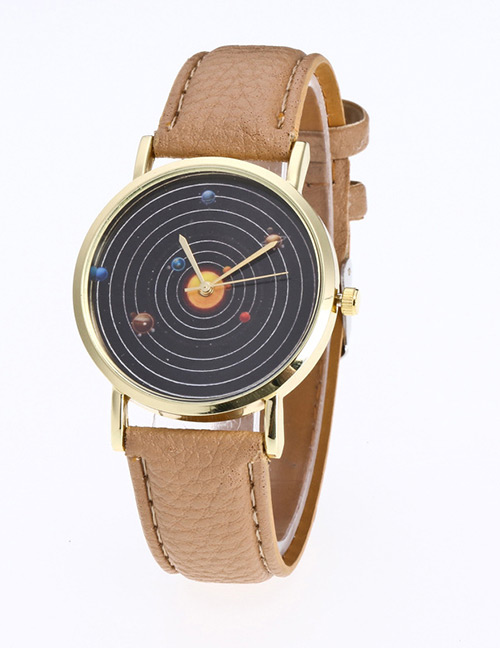 Fashion Khaki Planet Pattern Decorated Pure Color Watch