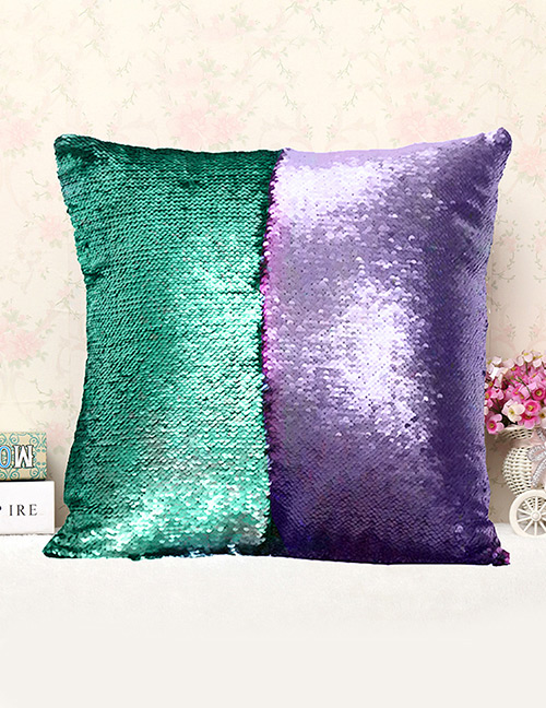 Fashion Green+purple Sequins Decorted Simple Pillowcase
