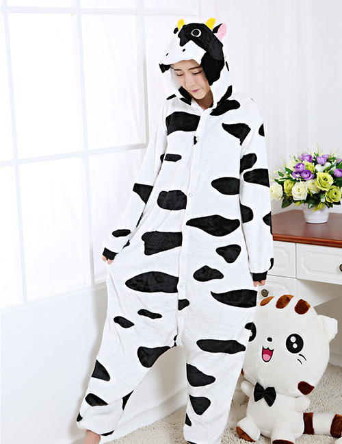 Fashion White Dairy Cattle Shape Decorated Nightgown