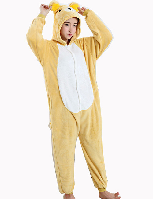 Fashion Yellow Bear Shape Decorated Simple Nightgown
